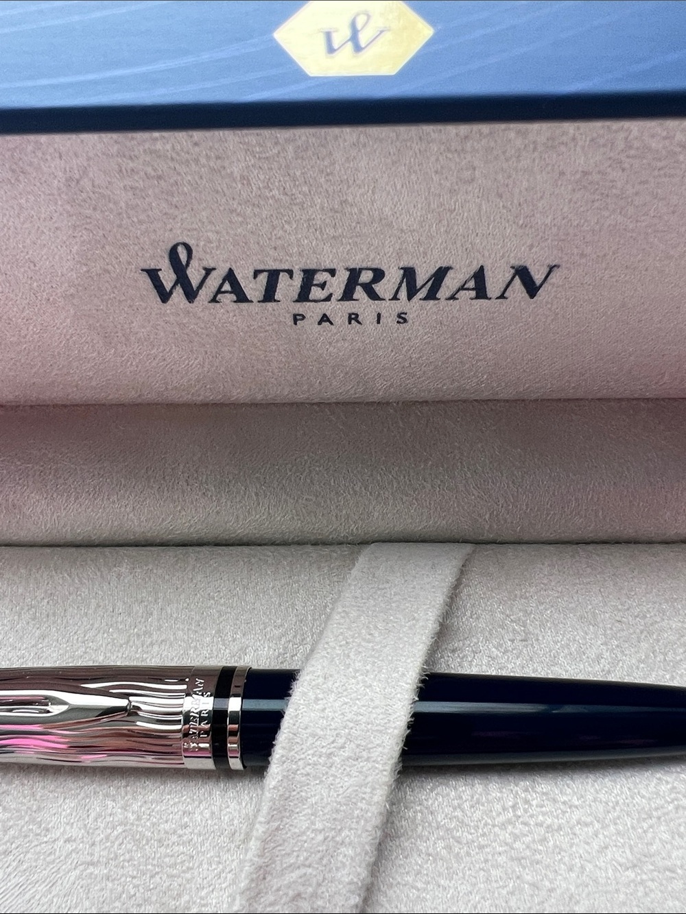 Waterman Paris Navy Blue Ballpoint Pen with Silver Cap Never Used - Picture 2 of 5